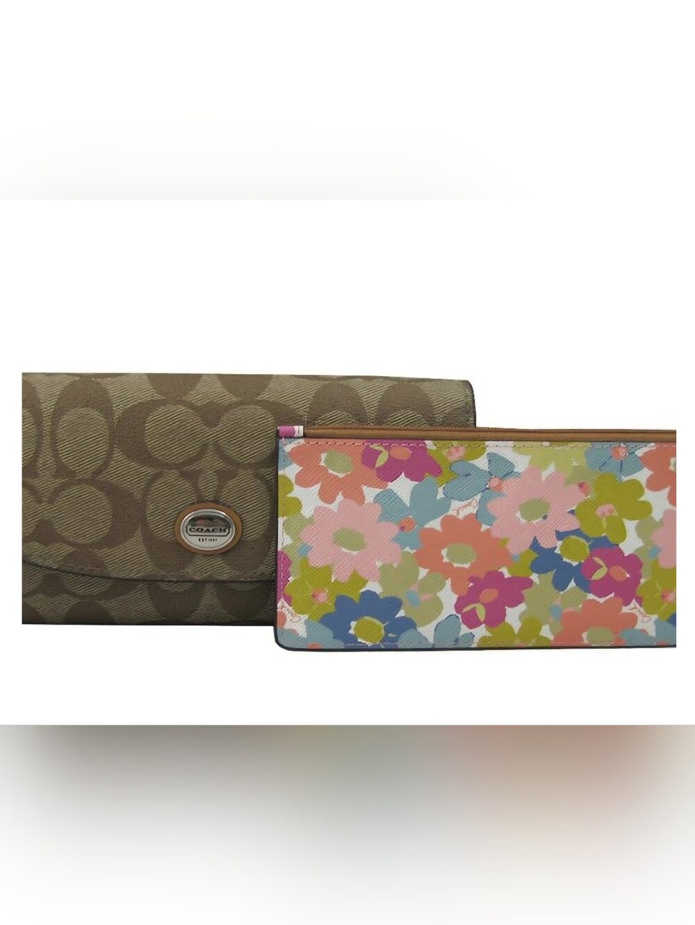 COACH Peyton Signature Slim Envelope Wallet w/ Floral Pouch Insert
